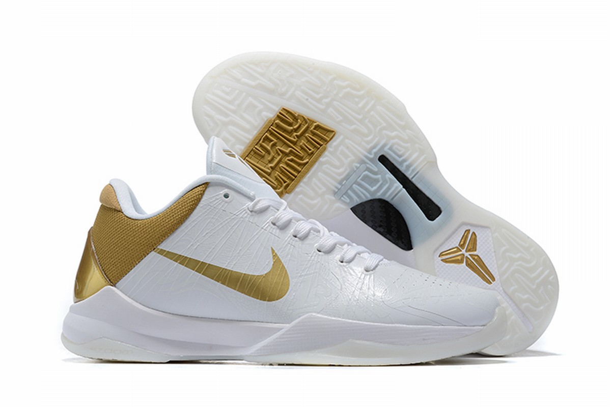 Nike Kobe 5 Men Shoes White Gold